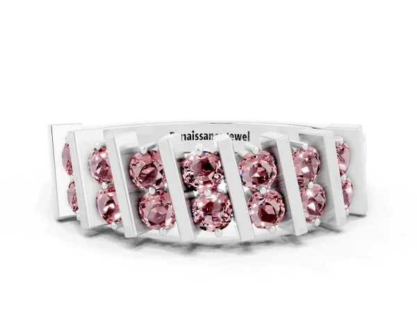 Channel Set Round Morganite Anniversary Band with Vertical Prongs Platinum