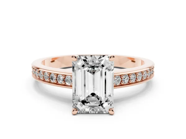 Emerald Cut Solitaire Pavé Band Prong Setting Ring Rose gold