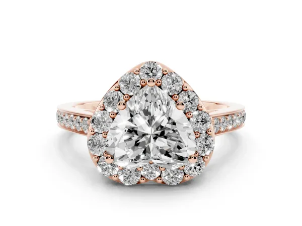 Heart Cut Diamond Floral Halo Ring with Pavé Band and Prong Setting Rose gold