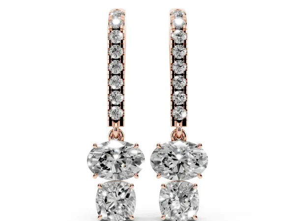 Oval Cut Diamond Multi-Shape Hook Drop Earrings Rose gold