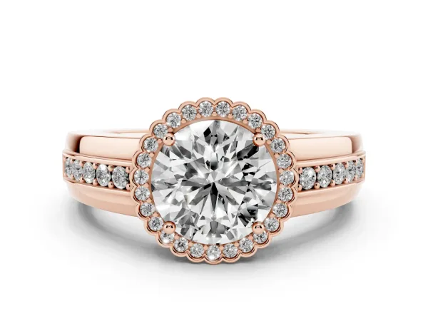 Round Cut Cut Halo Pave Band Four-Prong Ring Rose gold
