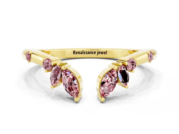 Open Marquise Cluster Morganite Band with Prong Setting Yellow gold