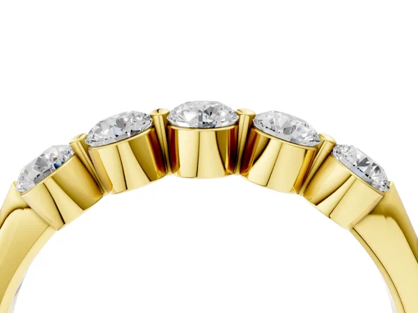 Five-Stone Round Diamond Half-Eternity Band with Prong Setting Yellow gold