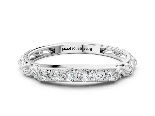 Round Diamond Bar Set Eternity Band with Filigree Design White gold