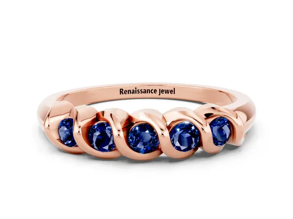 Round Blue Sapphire Eternity Band with Twist Prong Setting Rose gold