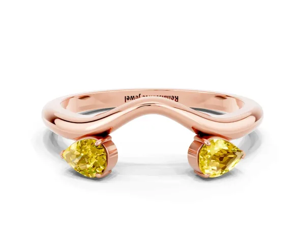 Pear Cut Yellow Sapphire Two-Stone Open Band Ring with Prong Setting Rose gold