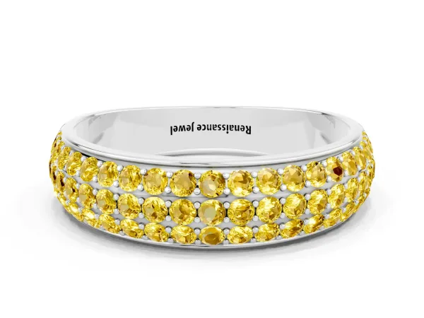 Three-Row Round Yellow Sapphire Eternity Band with Shared Prong Setting Platinum