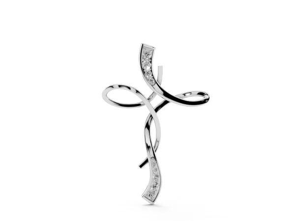 Pavé Round Diamond Twist Cross Pendant Silver