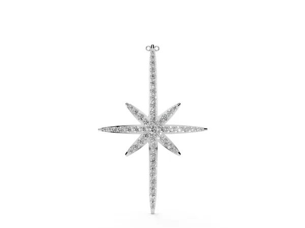 Pavé Round Diamond Starburst Pendant with Prong Setting White gold