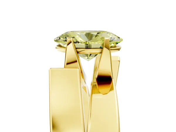 Fancy Yellow Modern Tension Set Oval Cut Diamond Solitaire Wide Band Ring Yellow gold