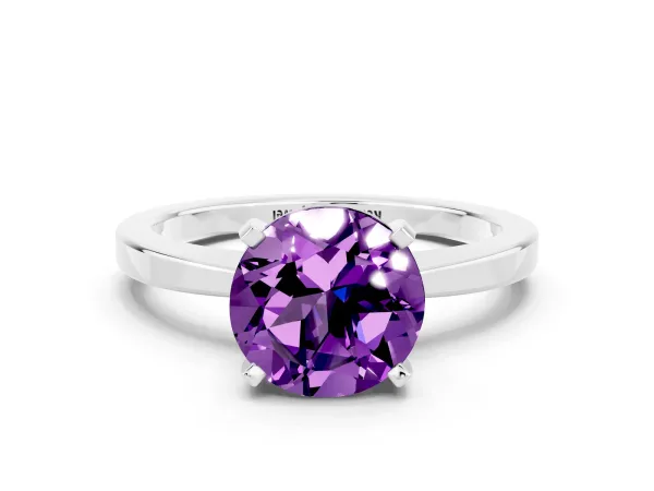 Round Cut Amethyst Solitaire Engagement Ring with Classic Band and Four-Prong Setting Platinum