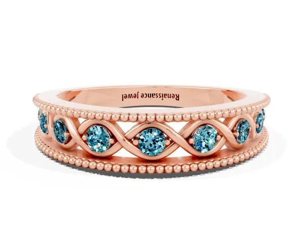 Round Blue Topaz Twist Milgrain Band with Bezel Setting Rose gold