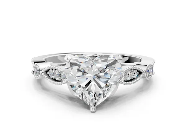 Heart Cut Cut Diamond with Milgrain Marquise and Bezel Accents on a Solitaire Band with Prong Setting Silver