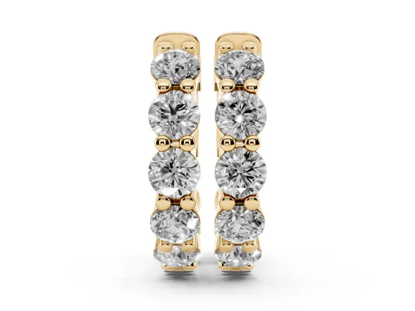 Round Diamond Eternity Hoop Earrings with Scalloped Band and Four-Prong Setting Yellow gold