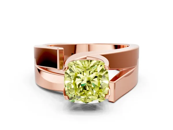 Fancy Yellow Modern Tension Set Cushion Cut Diamond Solitaire Wide Band Ring Rose gold