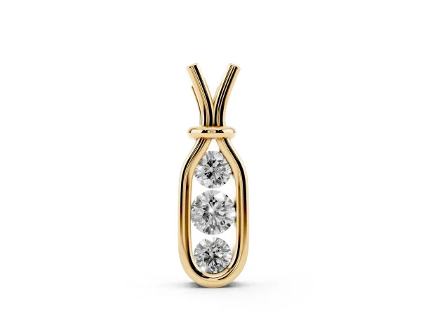 Three-Stone Round Diamond Bezel Pendant Yellow gold