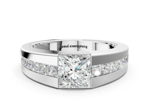 Princess Diamond Channel Set Mens Ring Platinum