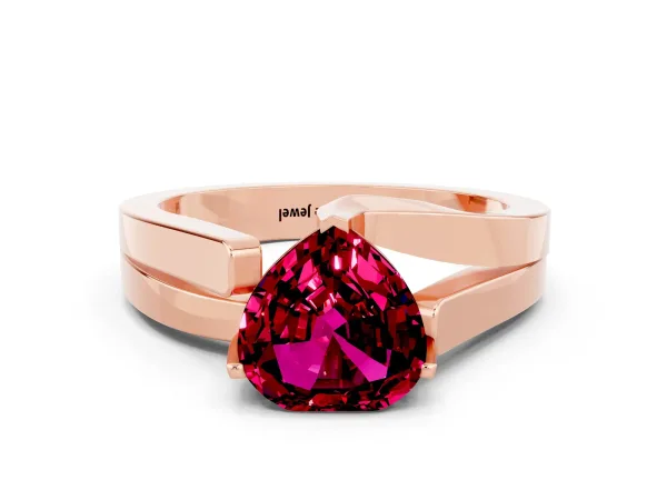 Modern Tension Set Heart Cut Garnet Solitaire Wide Band Ring Rose gold