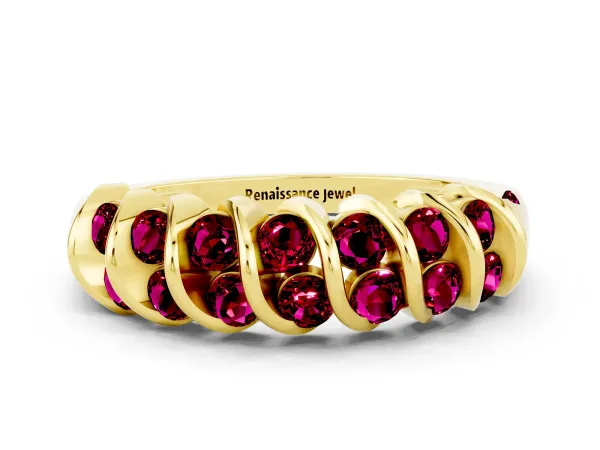 Channel Set Round Garnet Multi-Row Band Yellow gold