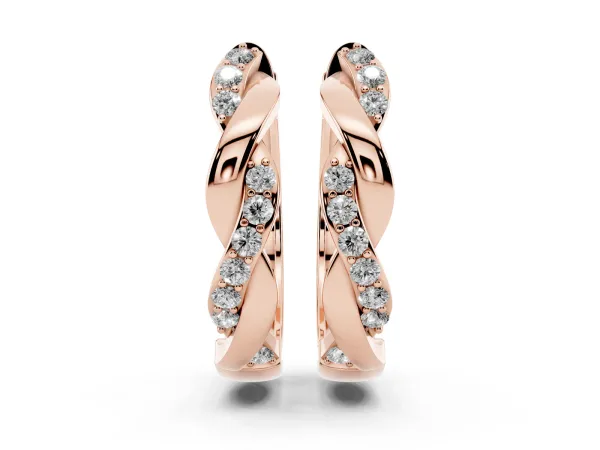 Round Cut Diamond Twisted Pavé Hoop Earrings Rose gold