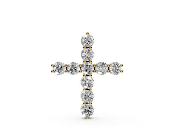 Round Diamond Prong-Set Cross Pendant Yellow gold