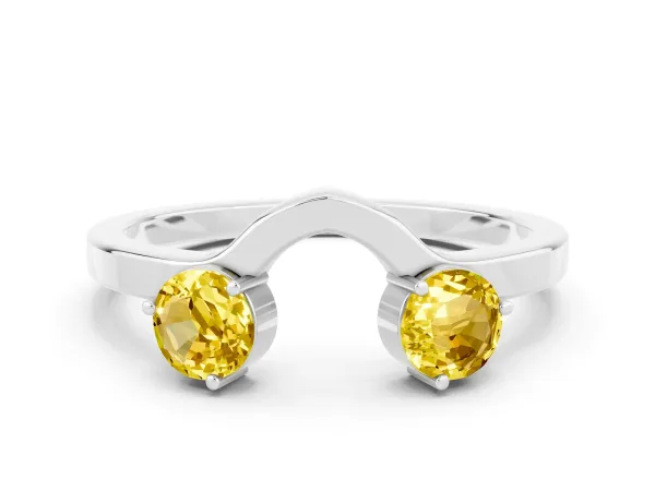 Dual Round Yellow Sapphire Open Band Ring with Prong Setting Platinum