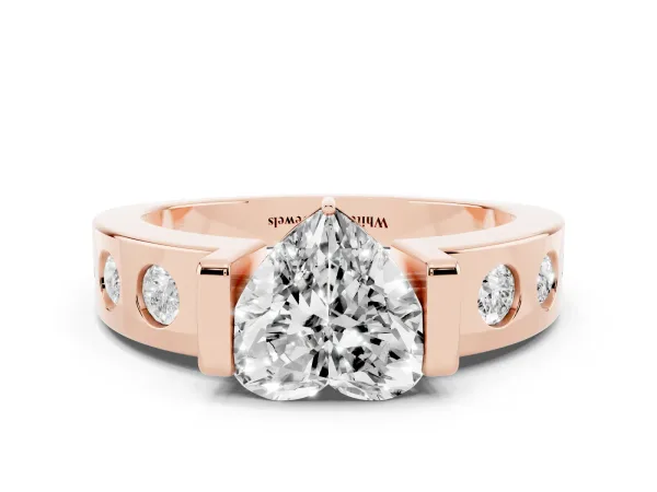 Heart Cut Brilliant Channel-Set Diamond Ring with Bezel Prong Setting Rose gold