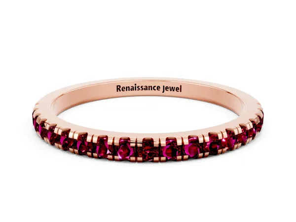 Pavé Round Garnet Half Eternity Band with Shared Prong Setting Rose gold