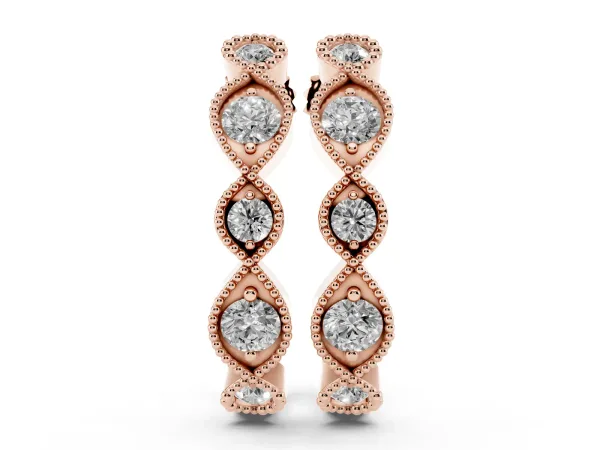 Milgrain Marquise Diamond Hoop Earrings with Bezel Setting Rose gold