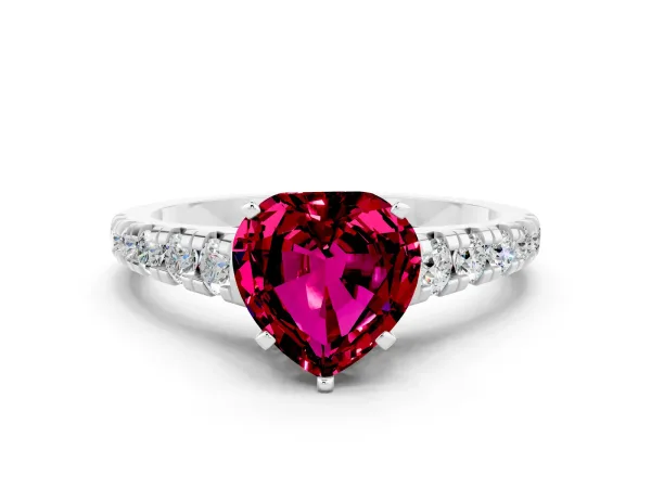 Heart Cut Garnet Cathedral Solitaire Ring with Round Pavé Band Platinum