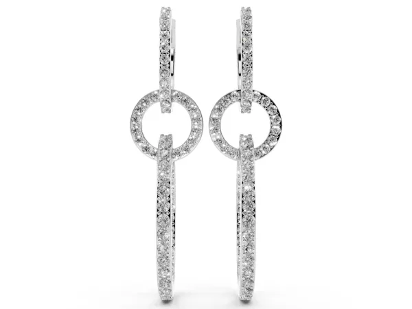 Round Cut Diamond Twisted Link Drop Earrings White gold