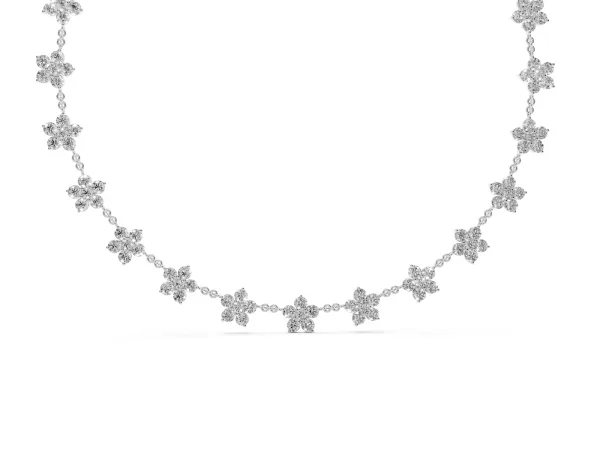 Round Diamond Floral Station Necklace with Diamond Accents Silver