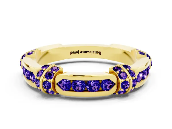 Pavé Round Tanzanite Link Band with Bezel Setting Yellow gold