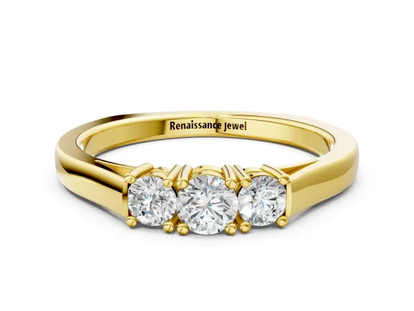Three-Stone Round Cut Diamond Channel Set Band with Prong Setting Yellow gold