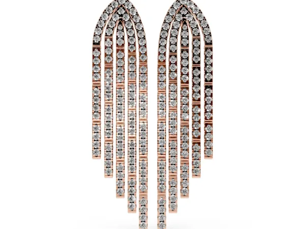 Round Diamond Pavé Waterfall Drop Earrings Rose gold