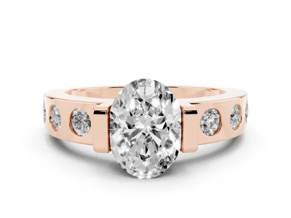 Oval Cut Brilliant Channel-Set Diamond Ring with Bezel Prong Setting Rose gold