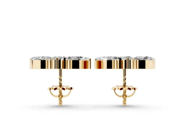 Marquise Cluster Stud Earrings with Round Prong Setting Yellow gold