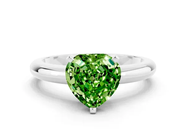 Heart Cut Peridot Solitaire Engagement Ring with Round Band and Four-Prong Setting Silver