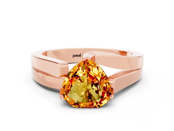 Modern Tension Set Heart Cut Citrine Solitaire Wide Band Ring Rose gold