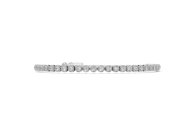 Round Bezel-Set Diamond Tennis Bracelet with Adjustable Box Chain White gold