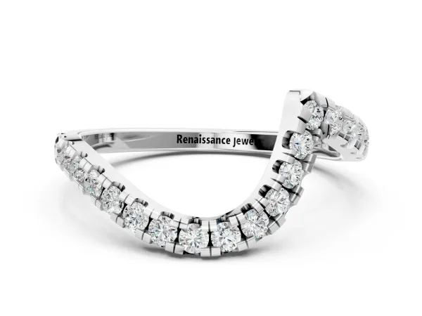 Round Diamond Pavé V-Shaped Contour Band with Shared Prong Setting Platinum