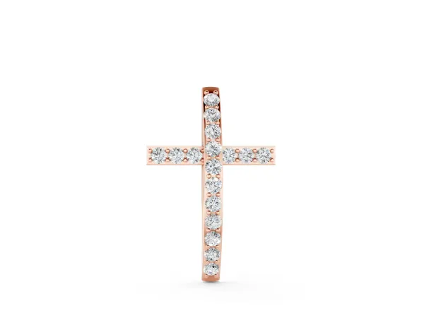 Pavé Round Diamond Cross Pendant with Prong Setting Rose gold
