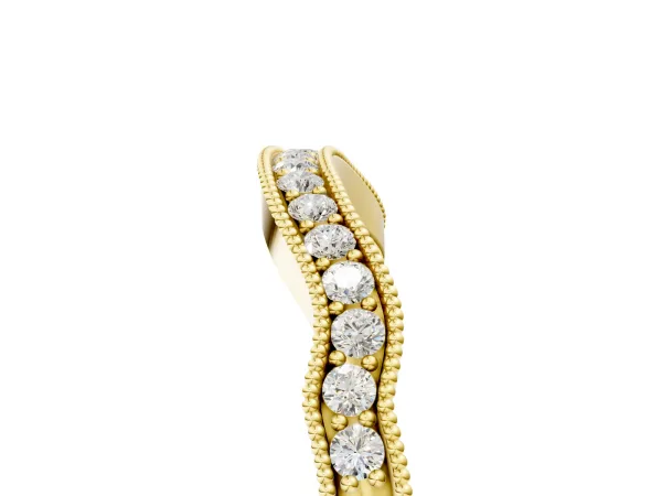 Curved Pavé Diamond Milgrain Band with Round Brilliant Stones Yellow gold