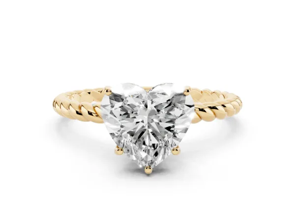 Heart Cut Solitaire Twist Band Ring with Four-Prong Setting Yellow gold