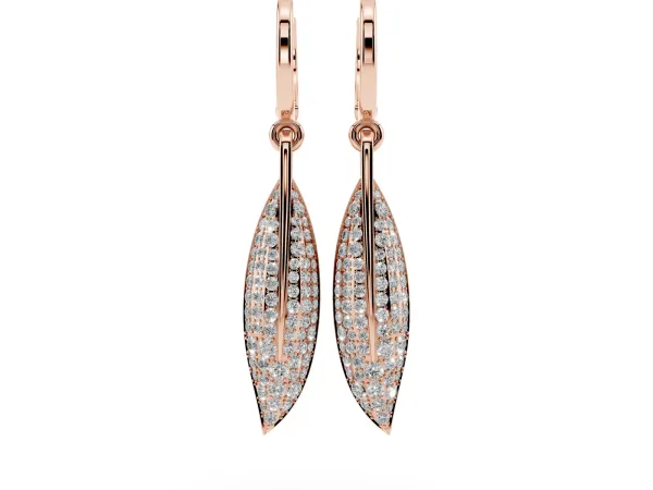 Round Diamond Pavé Leaf Huggie Drop Earrings Rose gold