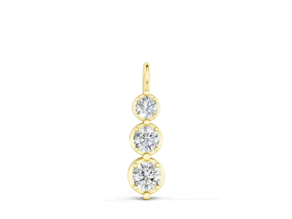 Three-Stone Round Diamond Drop Pendant with Prong Setting Yellow gold