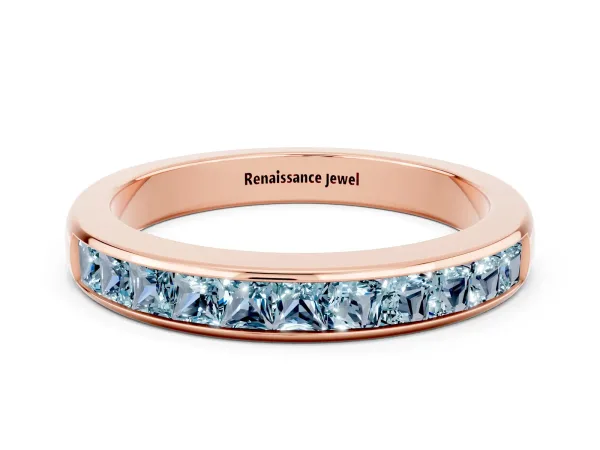 Channel Set Princess Cut Aquamarine Eternity Band Rose gold