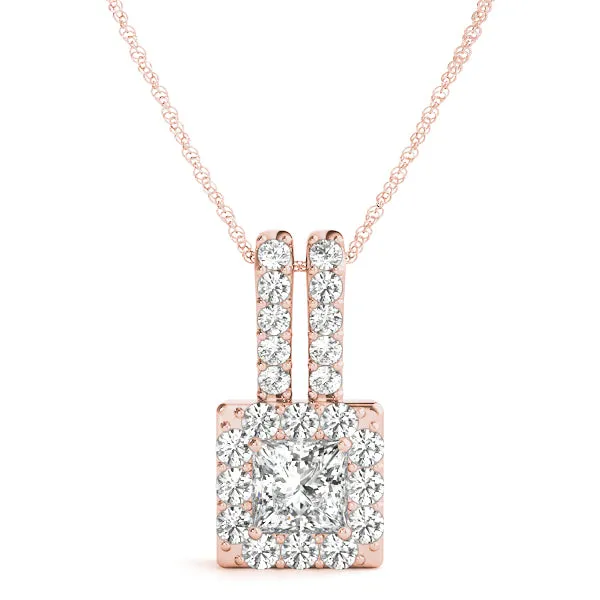 Halo Princess Cut Double Bail Pendant Rose gold