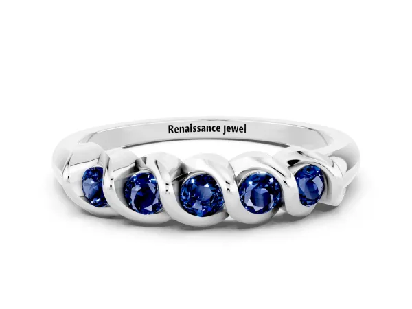 Round Blue Sapphire Eternity Band with Twist Prong Setting Platinum