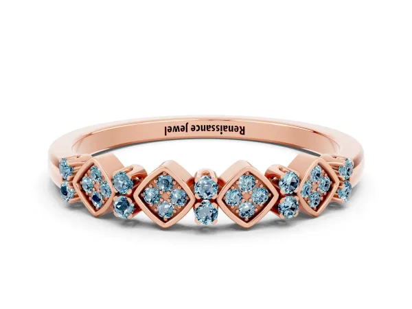 Pavé Cushion Aquamarine Cluster Eternity Band with Prong Setting Rose gold